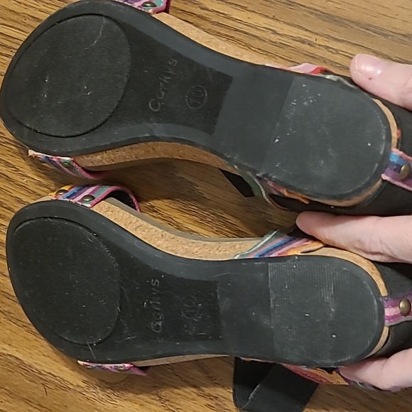 Corky's Colorful Black And Rainbow Striped Women's Wedge Sandals Size 10 - Picture 7 of 7